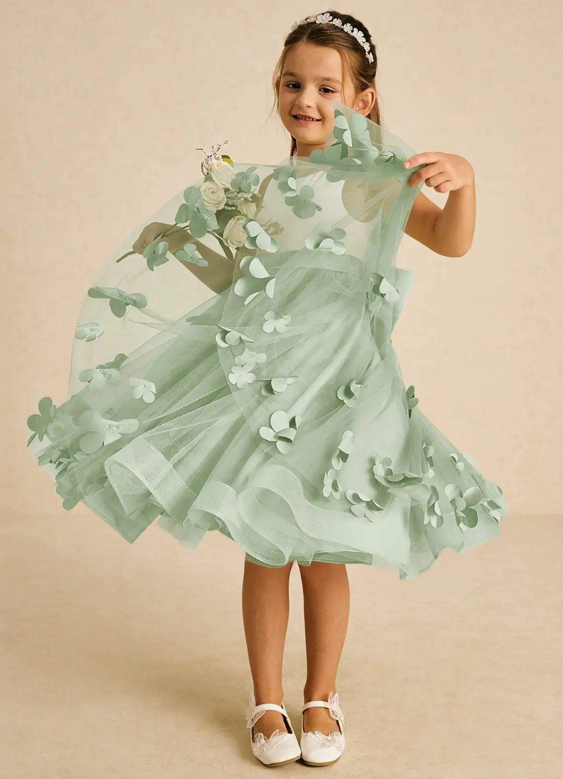 Floral A-Line Scoop Neck Sleeveless Knee-Length Formal Flower Girl Dress