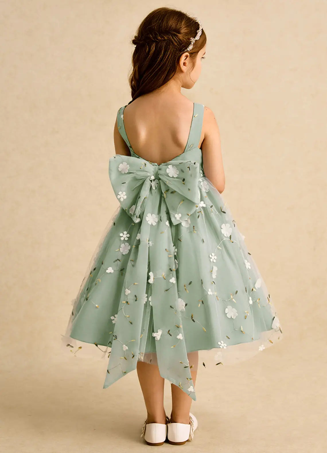 Floral A-Line Square Neck Sleeveless V-Back Knee-Length Formal Flower Girl Dress