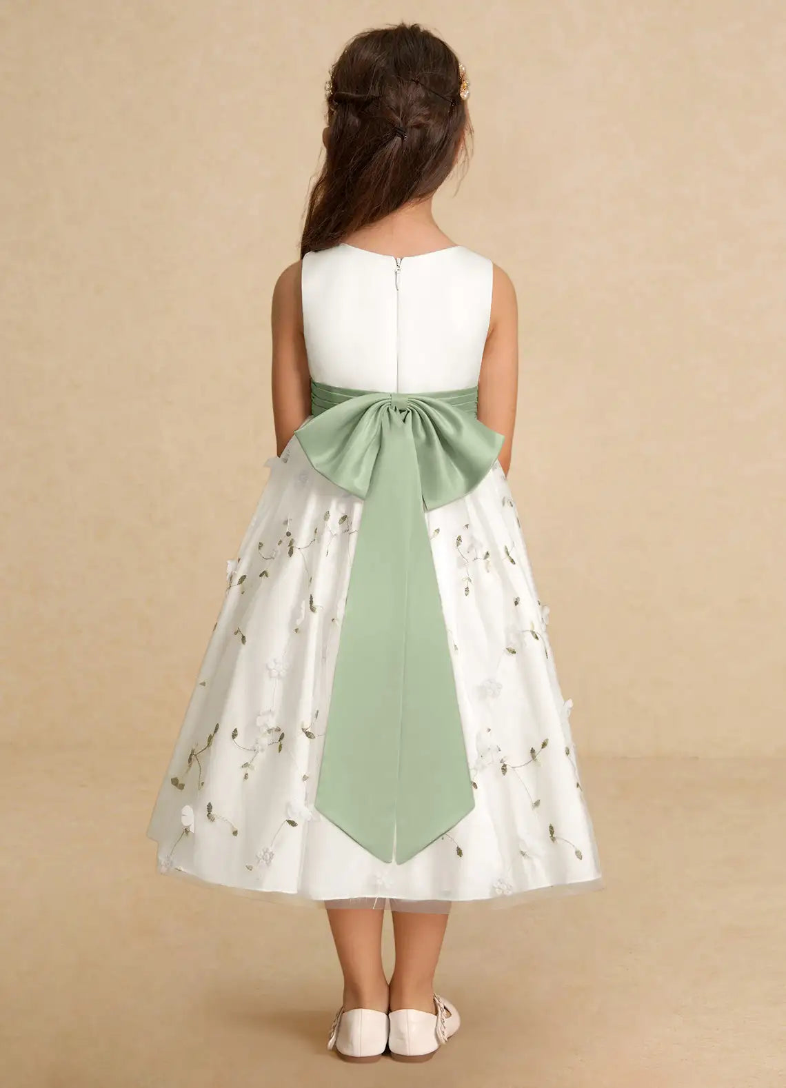Floral A-Line Square Neck Sleeveless V-Back Midi-Length Formal Flower Girl Dress
