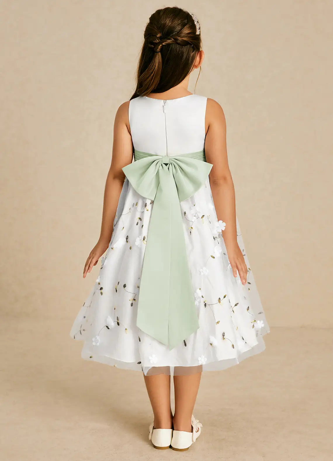 Floral A-Line Square Neck Sleeveless V-Back Midi-Length Formal Flower Girl Dress