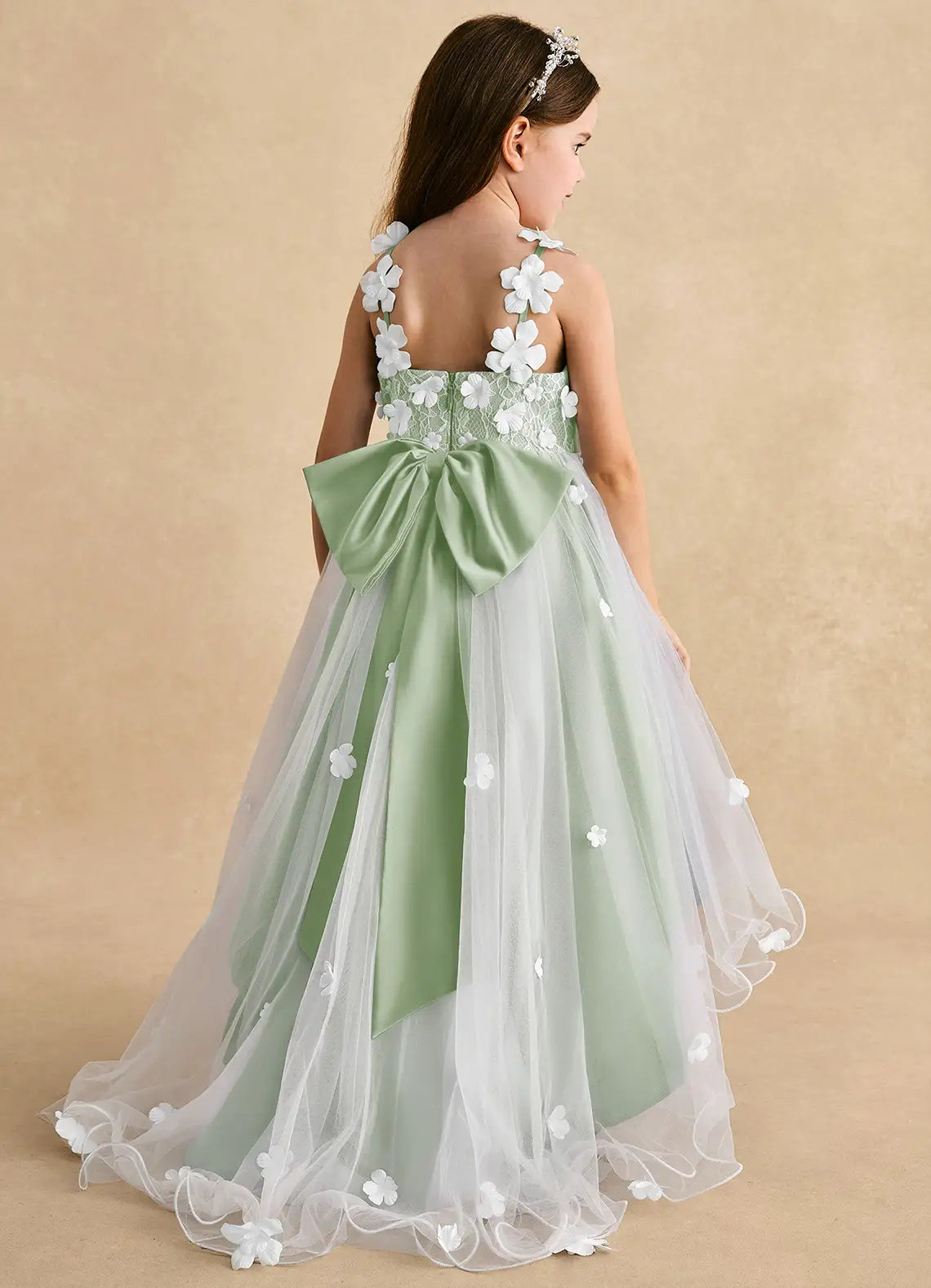 Floral A-Line Sweetheart Neck Spaghetti Straps V-Back High-Low Formal Flower Girl Dress
