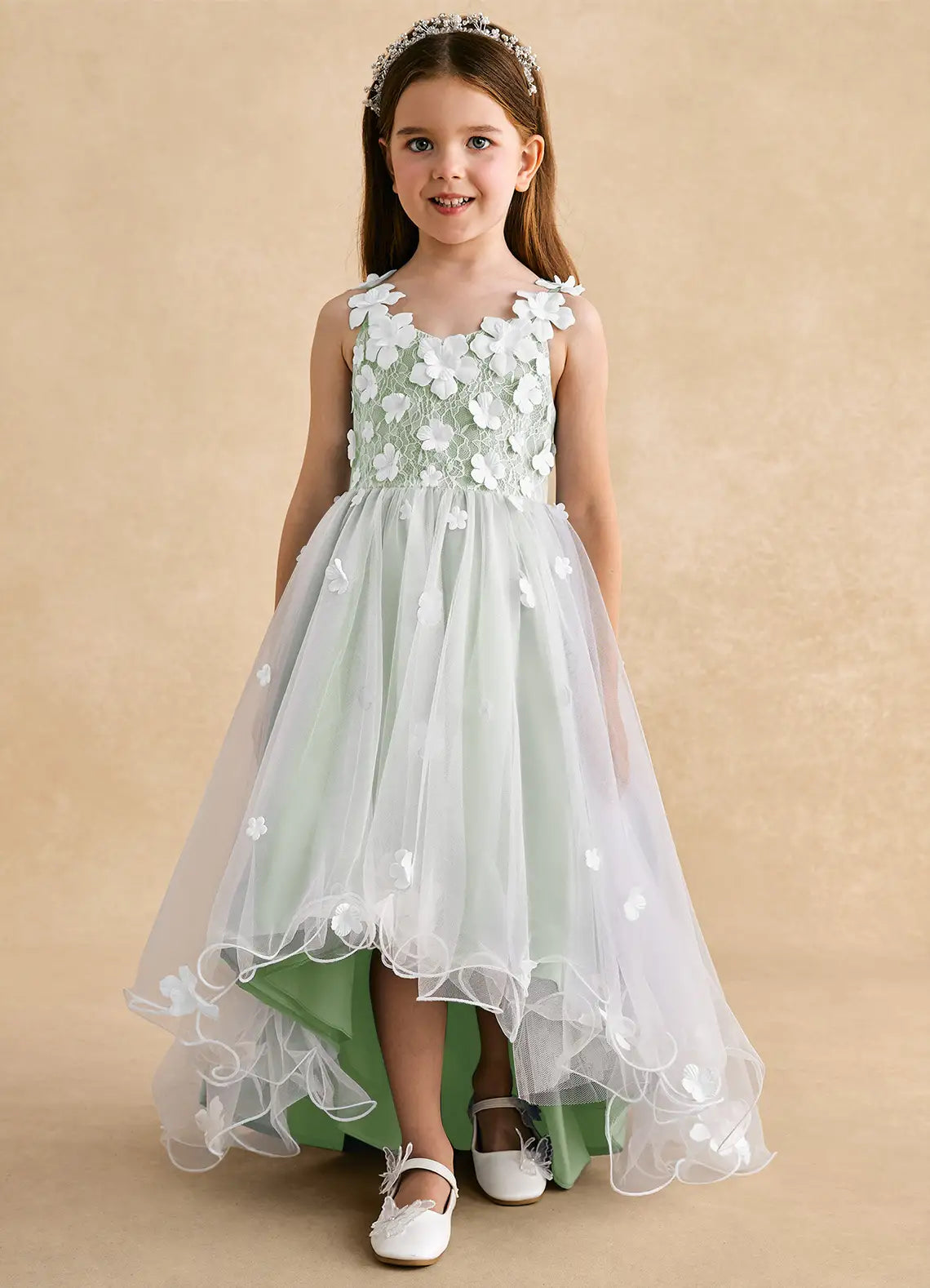 Floral A-Line Sweetheart Neck Spaghetti Straps V-Back High-Low Formal Flower Girl Dress