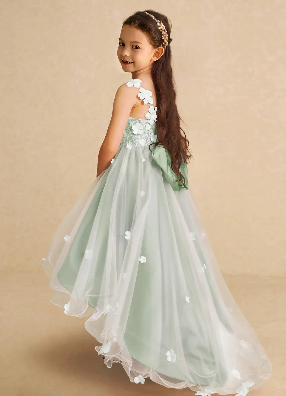 Floral A-Line Sweetheart Neck Spaghetti Straps V-Back High-Low Formal Flower Girl Dress