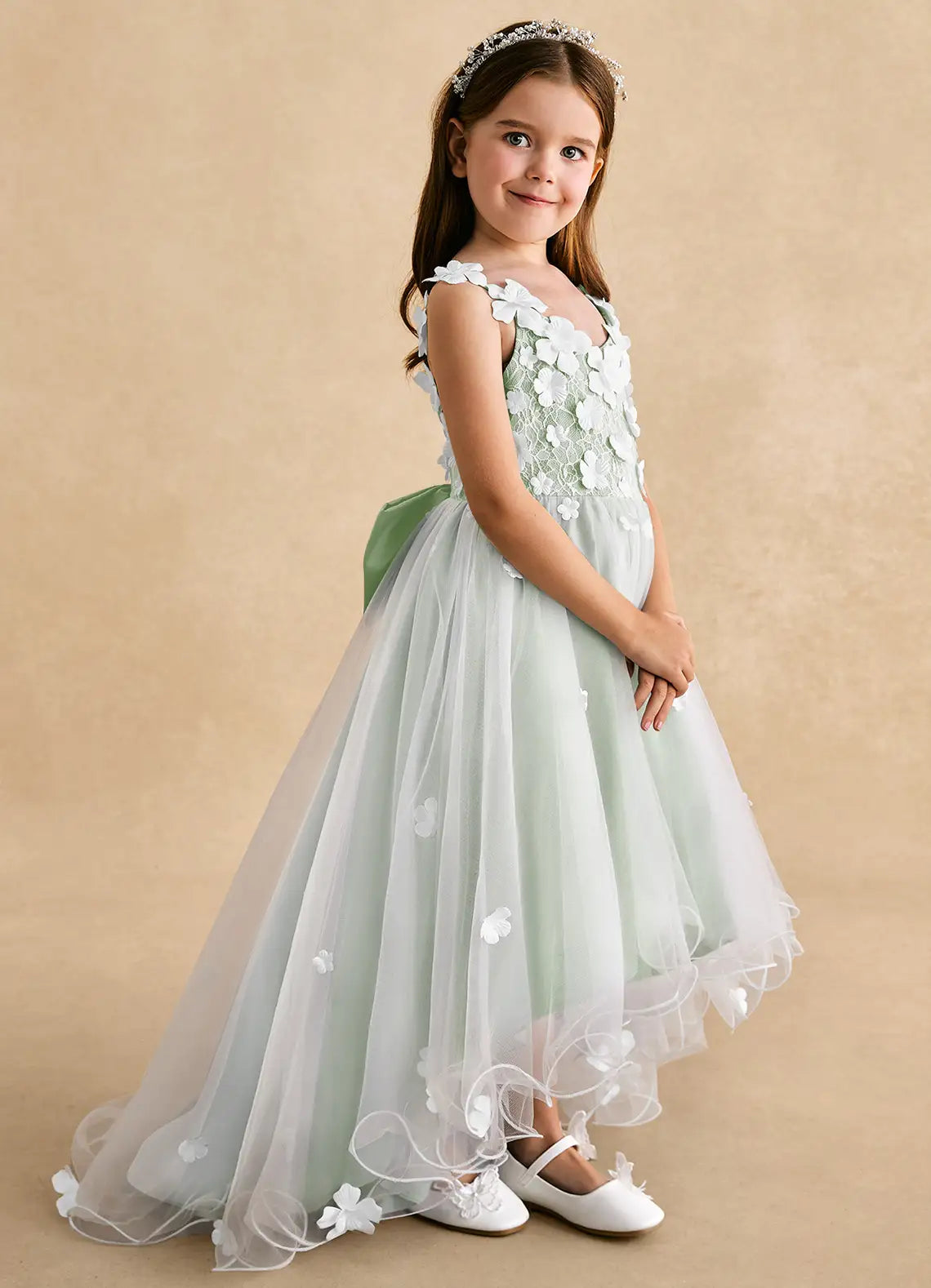 Floral A-Line Sweetheart Neck Spaghetti Straps V-Back High-Low Formal Flower Girl Dress