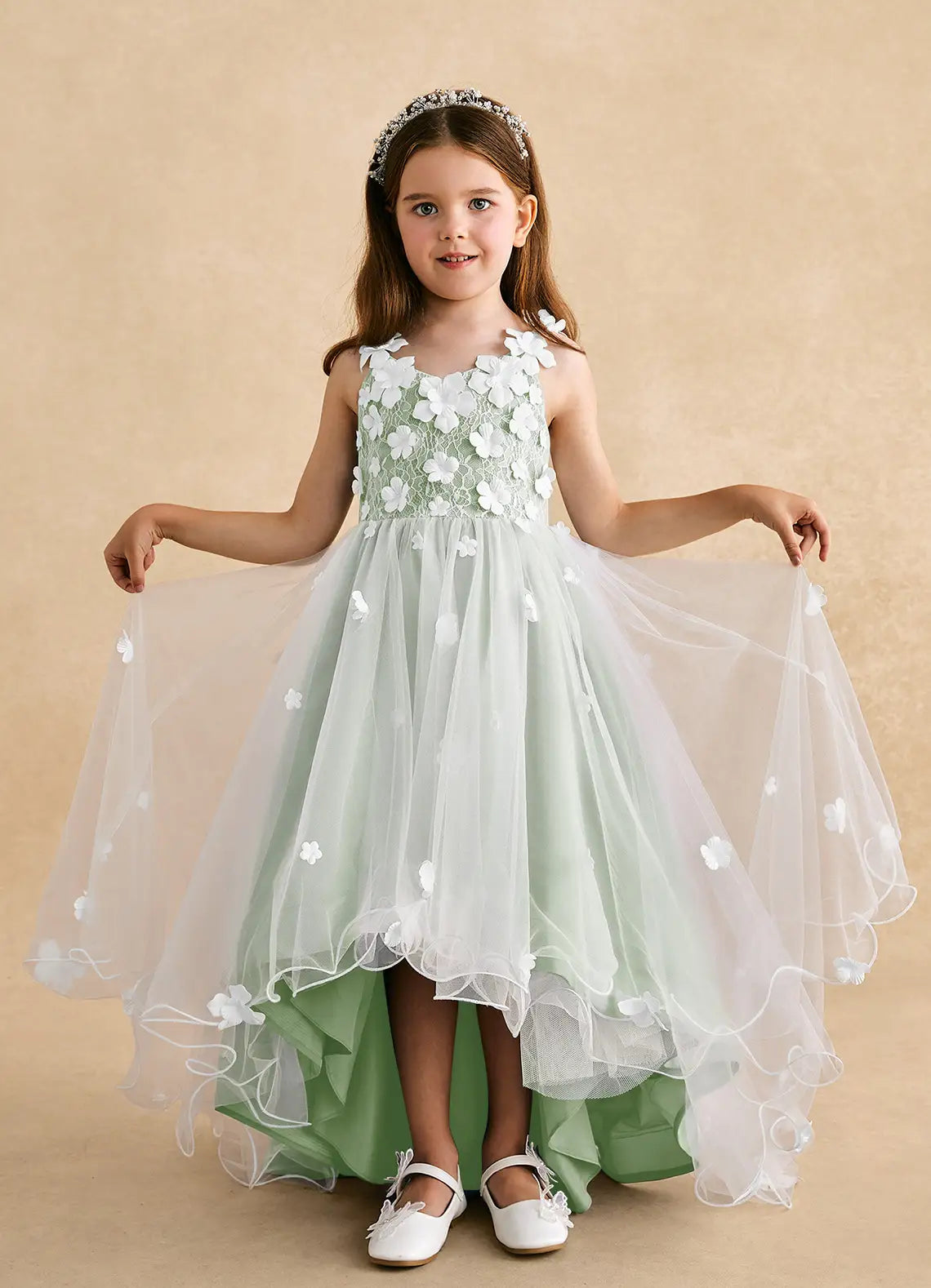Floral A-Line Sweetheart Neck Spaghetti Straps V-Back High-Low Formal Flower Girl Dress