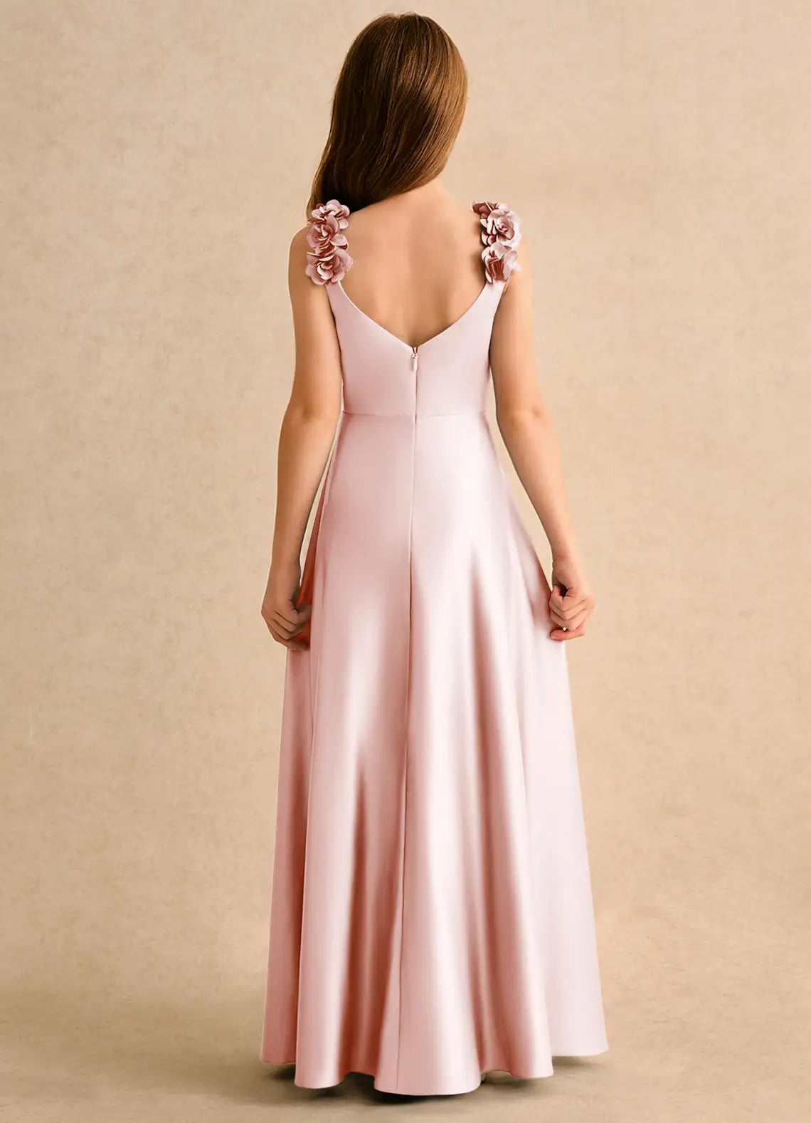 Floral Cape A-Line Square Neck Sleeveless V-Back Floor-Length Formal Flower Girl Dress
