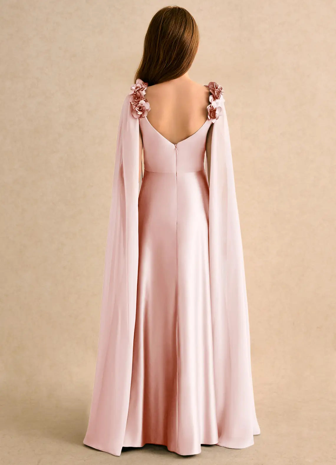 Floral Cape A-Line Square Neck Sleeveless V-Back Floor-Length Formal Flower Girl Dress