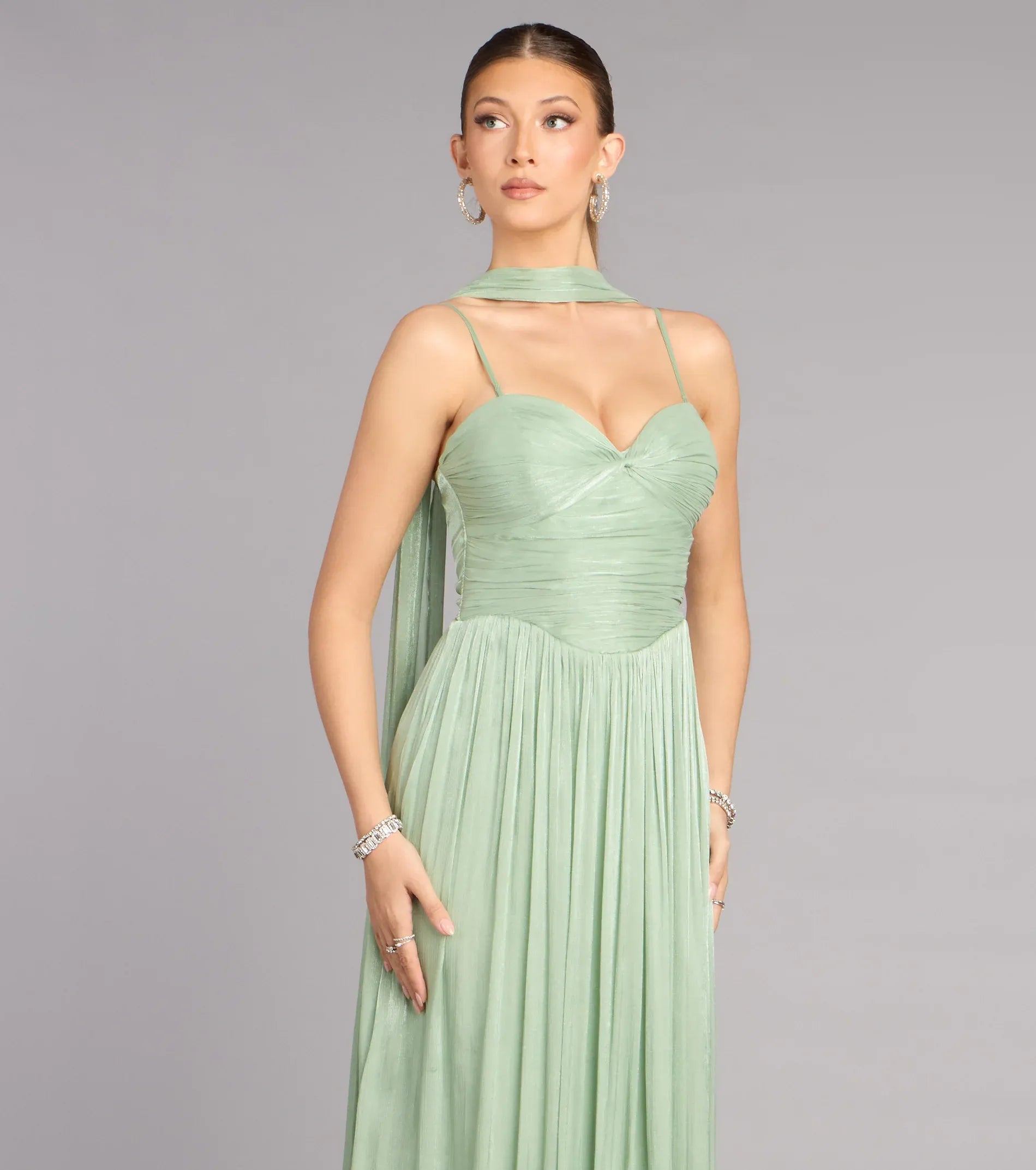 Flowy A-Line Strapless Sweetheart Tie-Back Pleated Chiffon Maxi Bridesmaid Dress