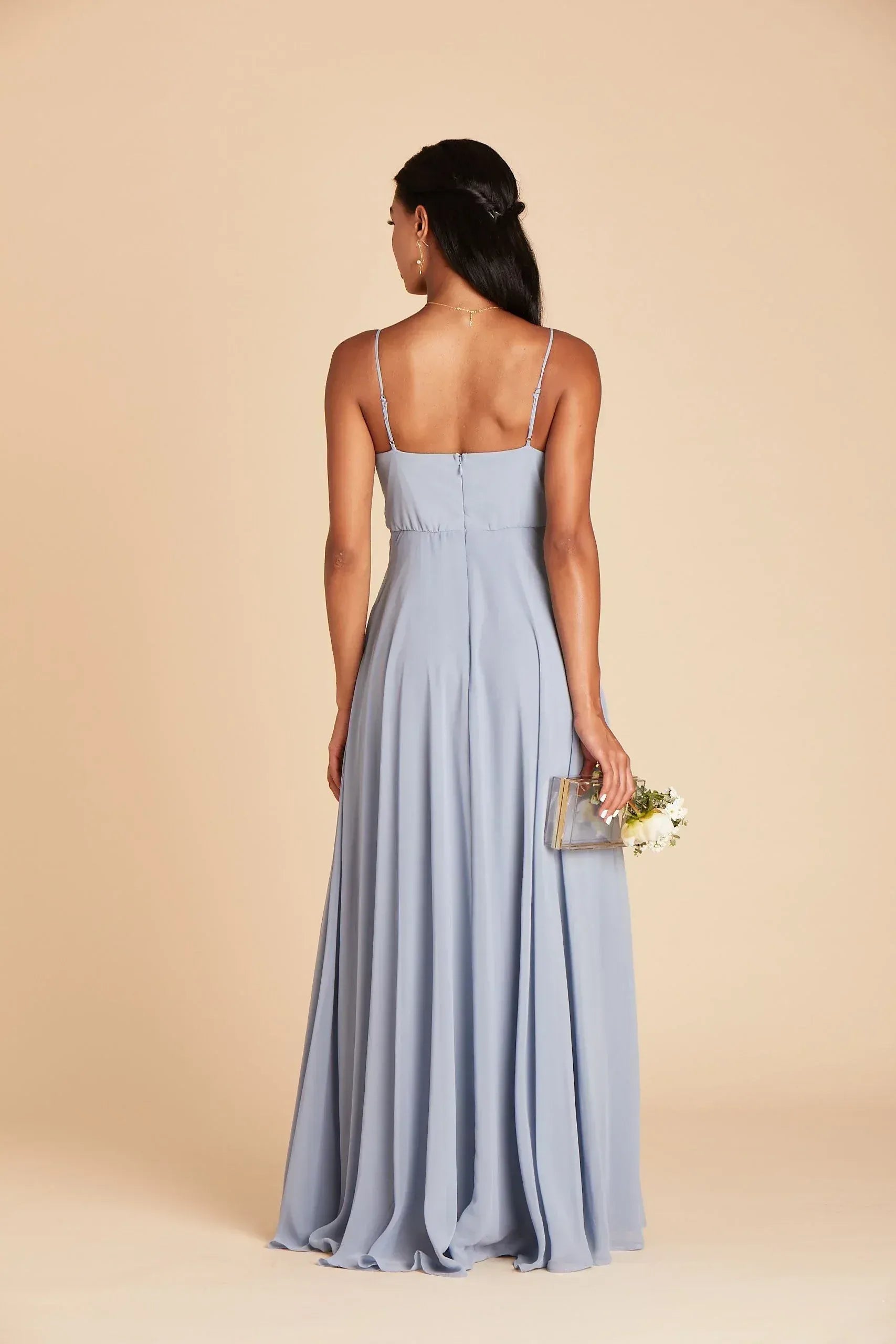 Flowy Empire V-Neck Spaghetti Strap Straight Back Maxi Wedding Bridesmaid Dress