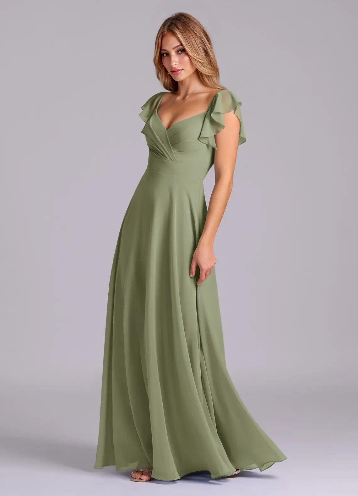 Flutter Sleeve Chiffon Sweetheart Floor-Length Bridesmaid Dress