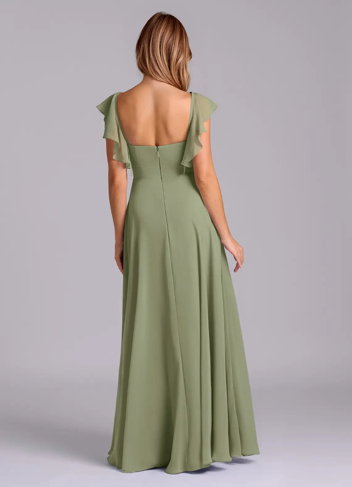Flutter Sleeve Chiffon Sweetheart Floor-Length Bridesmaid Dress