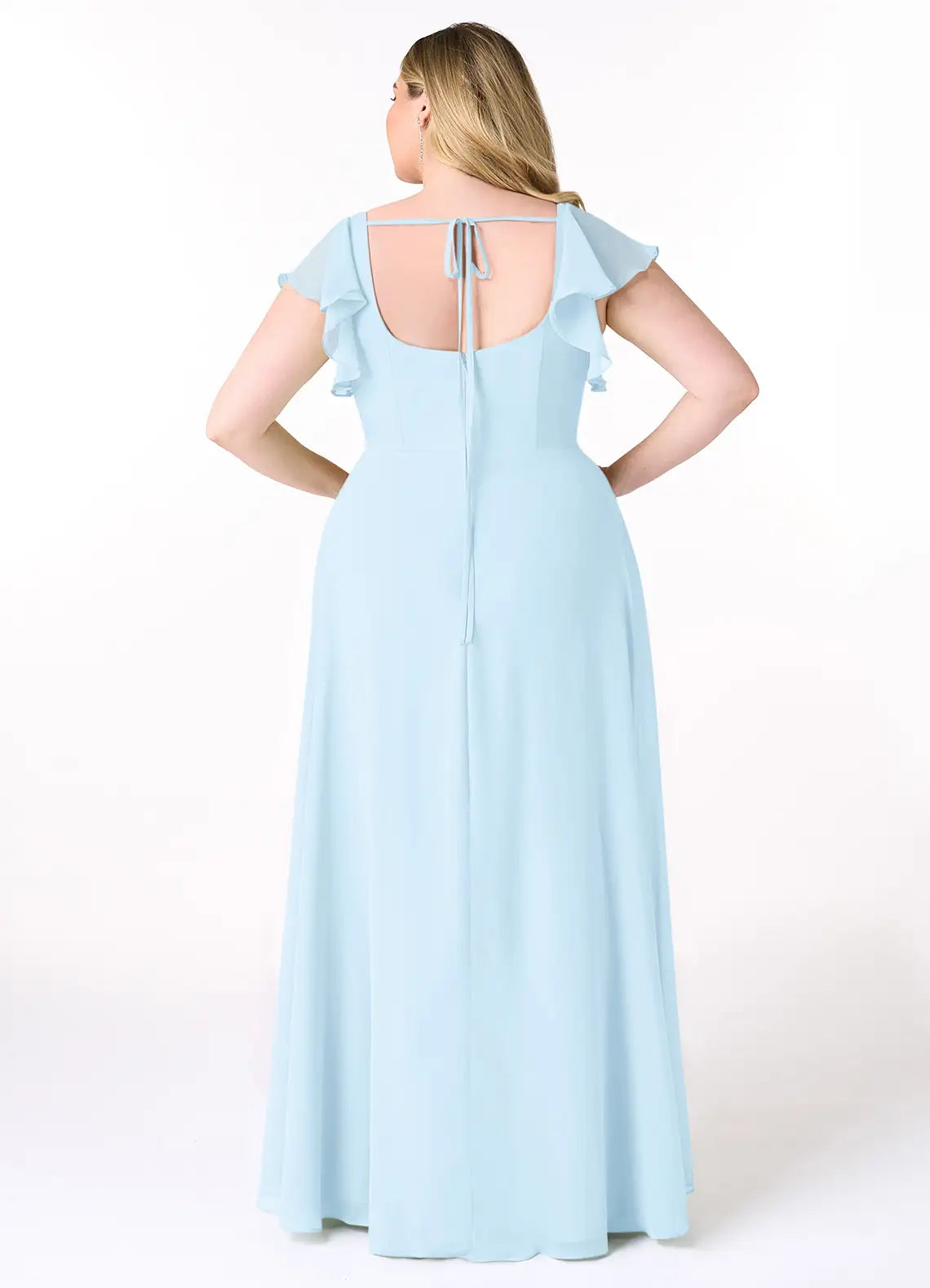 Flutter Sleeve Square Neck Slit Floor-Length Bridesmaid Dress