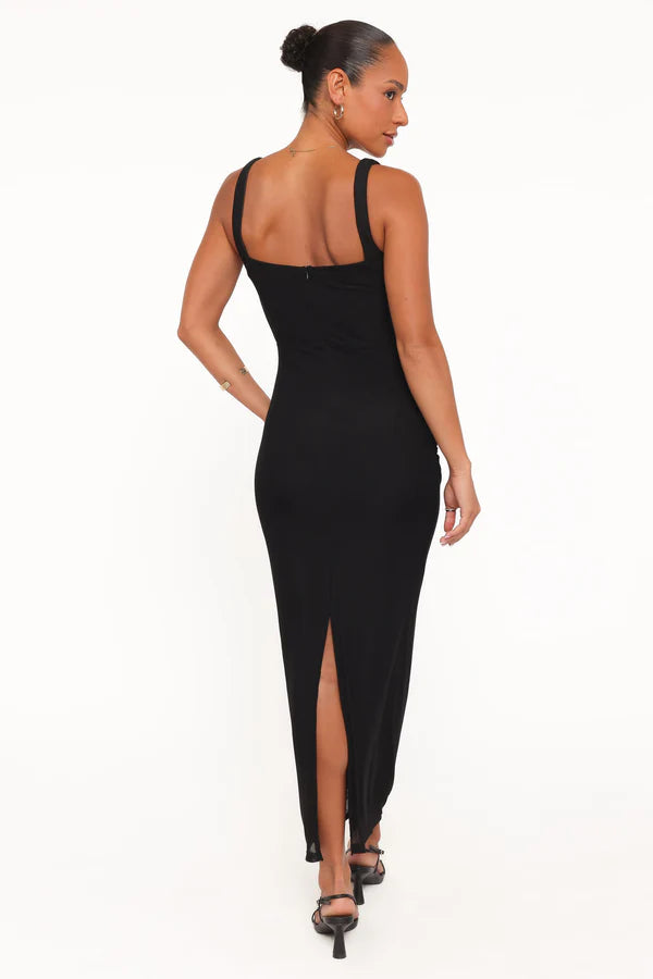 Form-Fitting Maxi Square-Neck Ruched Spaghetti-Strap Wedding Guest Dress