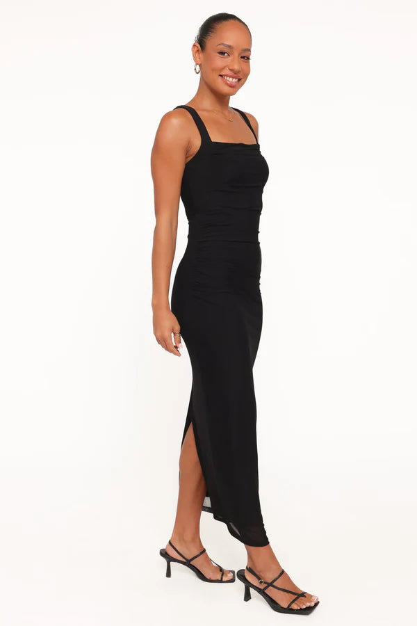 Form-Fitting Maxi Square-Neck Ruched Spaghetti-Strap Wedding Guest Dress