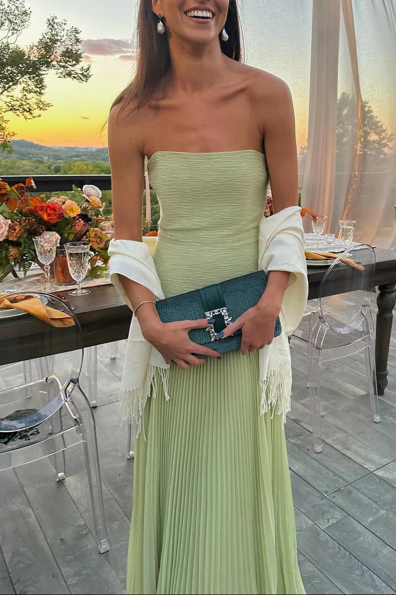 Fresh Floor-Length Strapless Pleated Textured Wedding Guest Dress