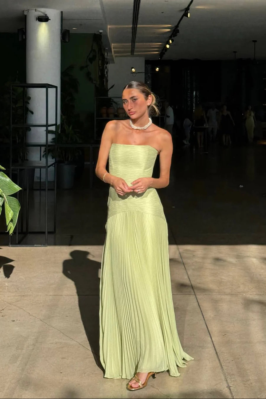 Fresh Floor-Length Strapless Pleated Textured Wedding Guest Dress