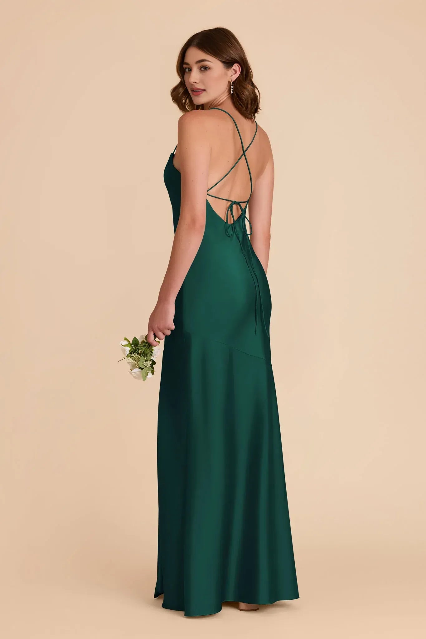 Glam Mermaid Cowl Neck Spaghetti Strap Cross Tie Back Floor Length Wedding Bridesmaid Dress