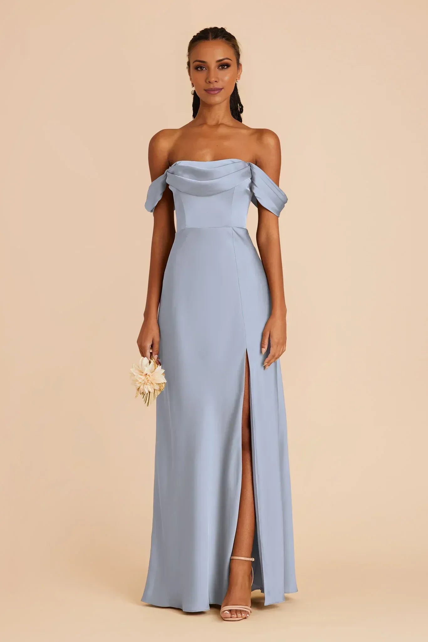 Glam Mermaid Off Shoulder Short Sleeve Straight Back Maxi Wedding Bridesmaid Dress