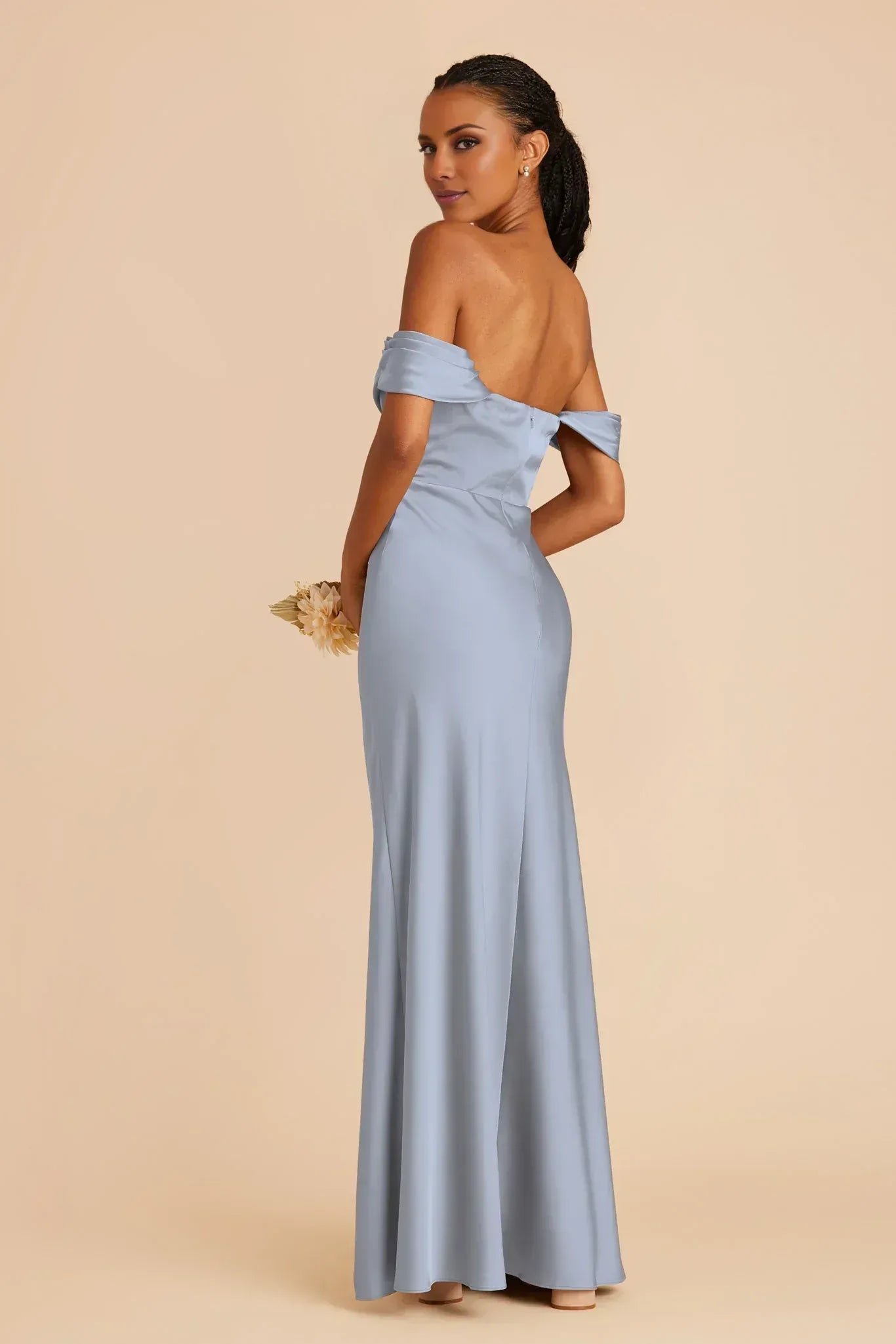 Glam Mermaid Off Shoulder Short Sleeve Straight Back Maxi Wedding Bridesmaid Dress