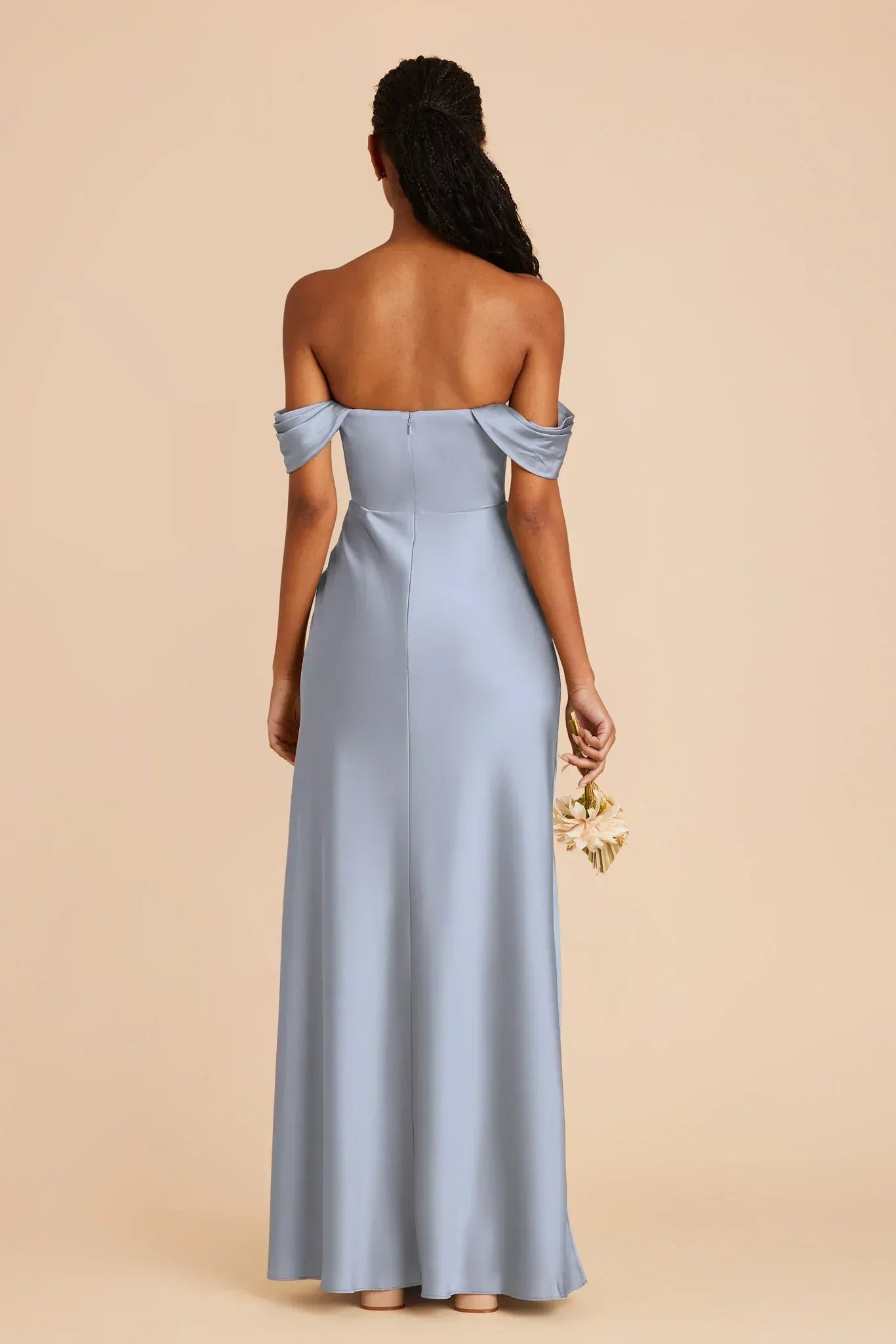 Glam Mermaid Off Shoulder Short Sleeve Straight Back Maxi Wedding Bridesmaid Dress