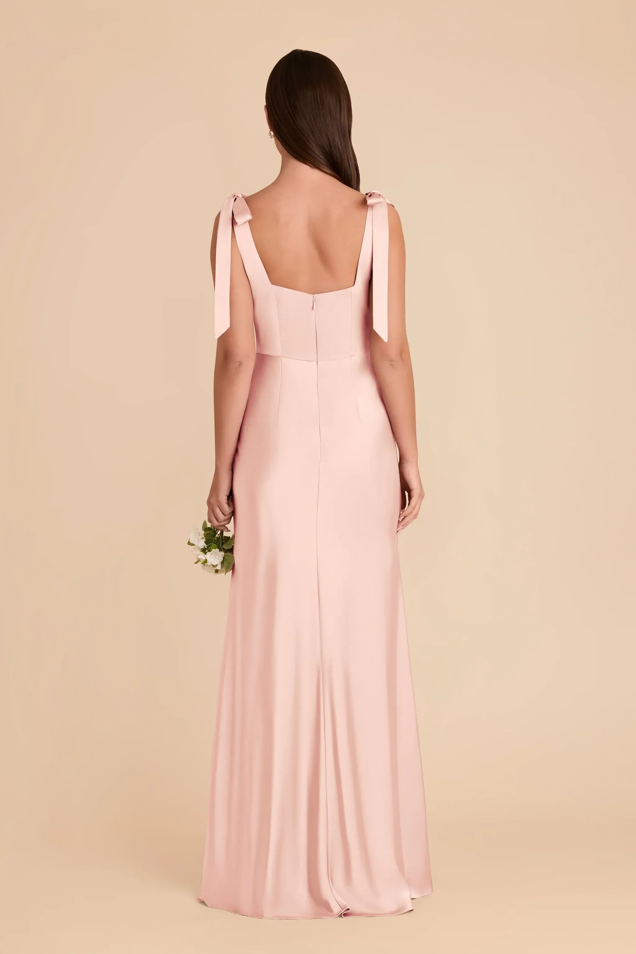 Glam Mermaid Square Neck Tie Strap Square Back Floor Length Wedding Bridesmaid Dress