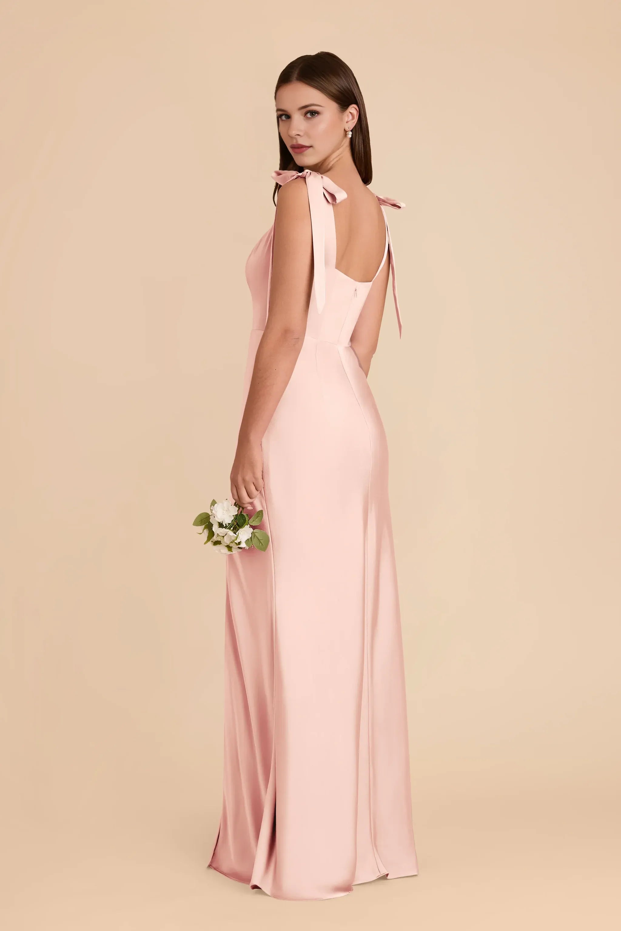 Glam Mermaid Square Neck Tie Strap Square Back Floor Length Wedding Bridesmaid Dress