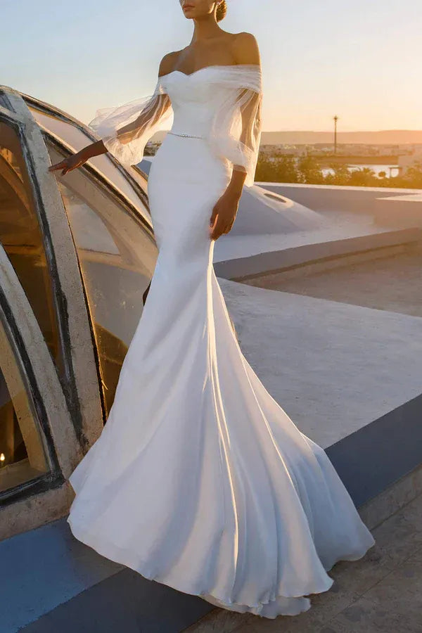 Graceful Off-the-Shoulder Sweetheart Mermaid Floor-Length Wedding Dress