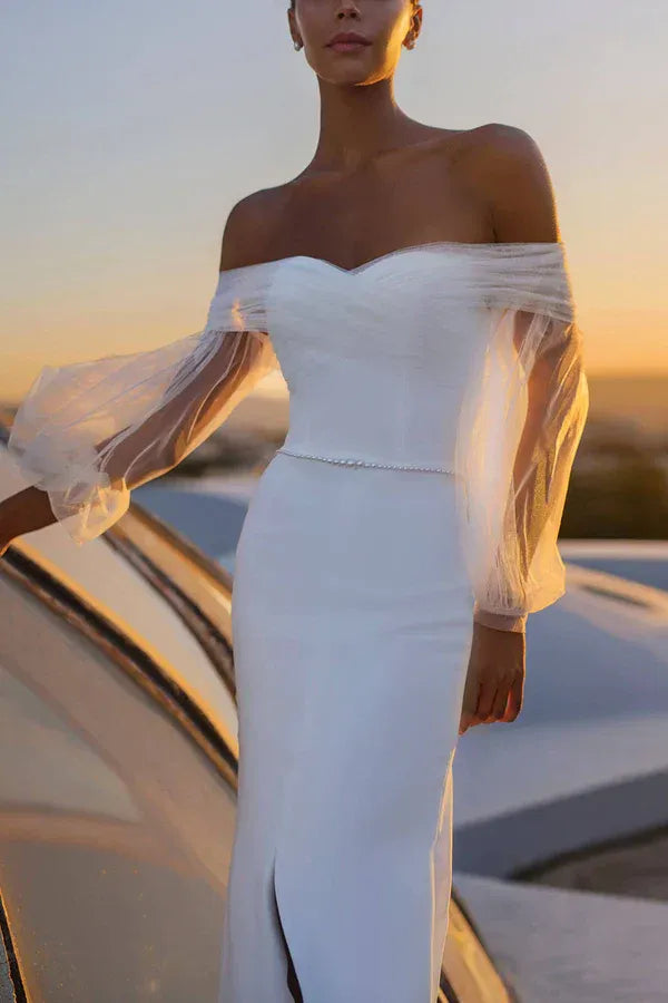 Graceful Off-the-Shoulder Sweetheart Mermaid Floor-Length Wedding Dress