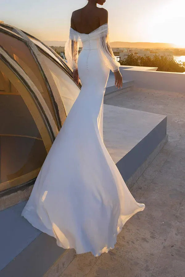 Graceful Off-the-Shoulder Sweetheart Mermaid Floor-Length Wedding Dress
