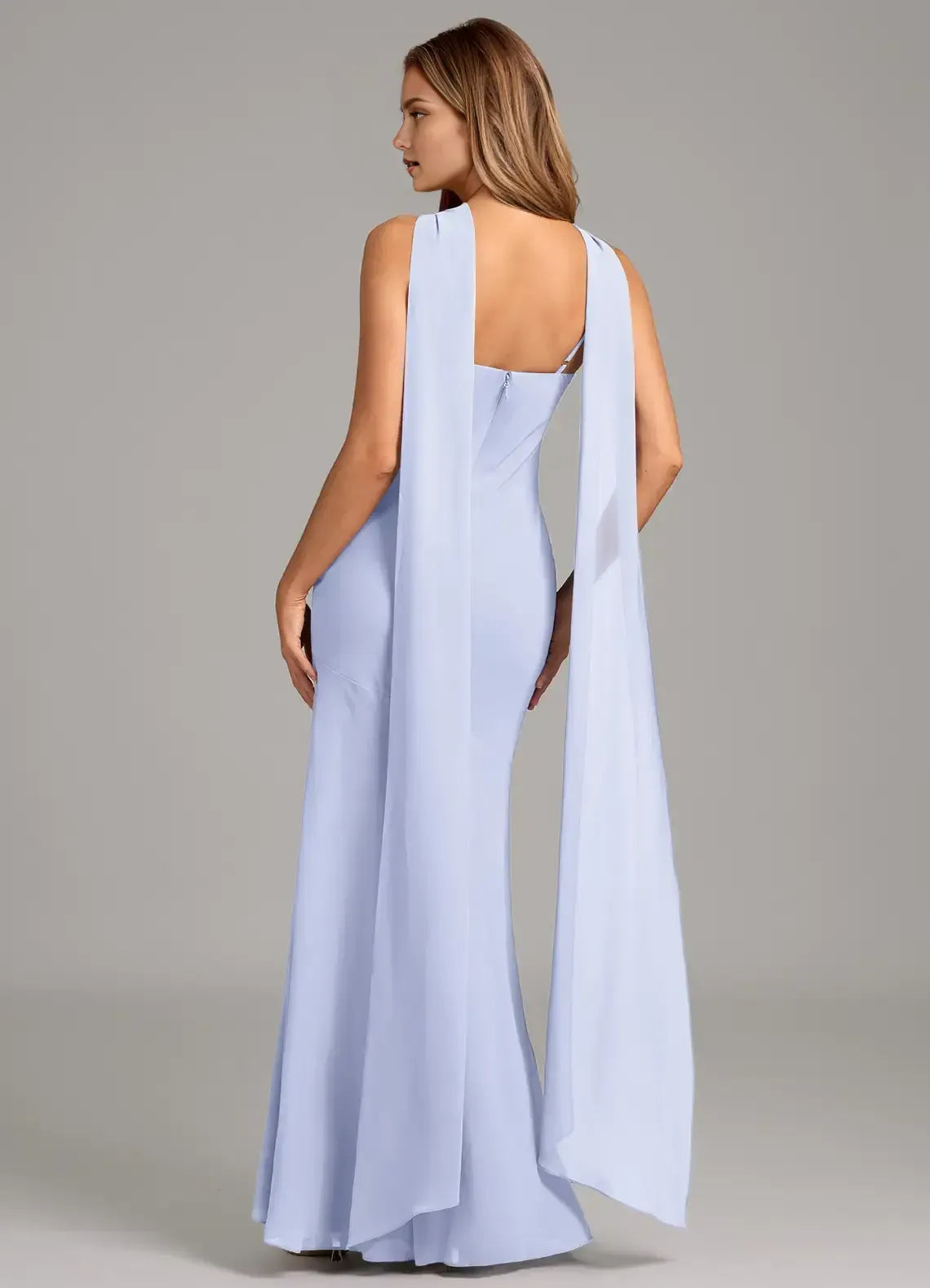 Halter Draped Sash High Slit Mermaid Chiffon Long Bridesmaid Dress