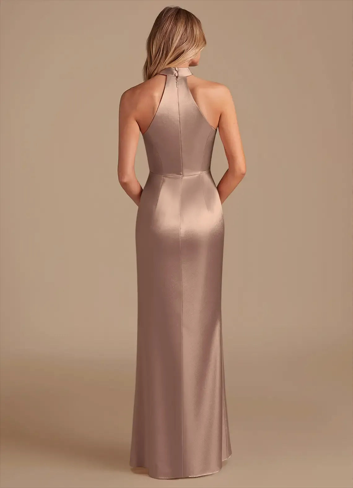 Halter Neck Cross Ruched High Slit Mermaid Satin Long Bridesmaid Dress