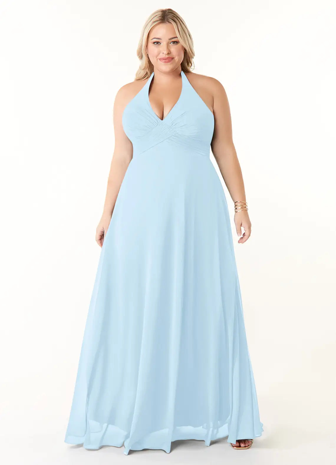 Halter Neck Empire Waist Floor-Length Plus Size Bridesmaid Dress