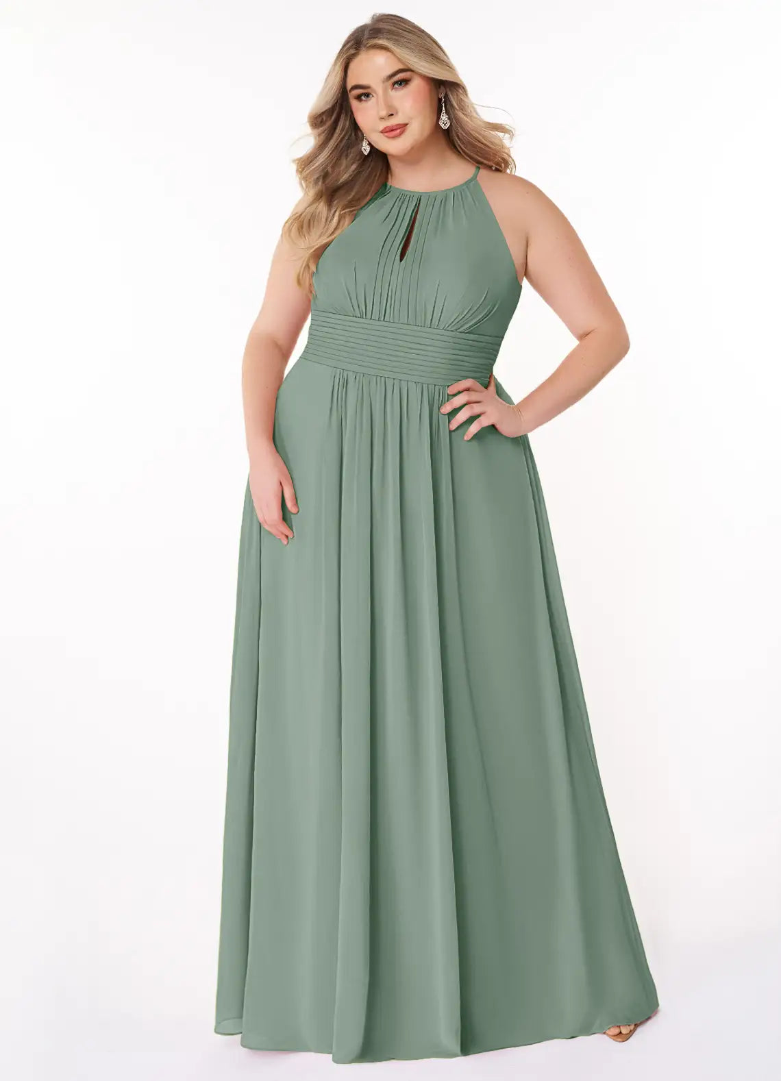 Halter Neck Keyhole Floor-Length Plus Size Bridesmaid Dress