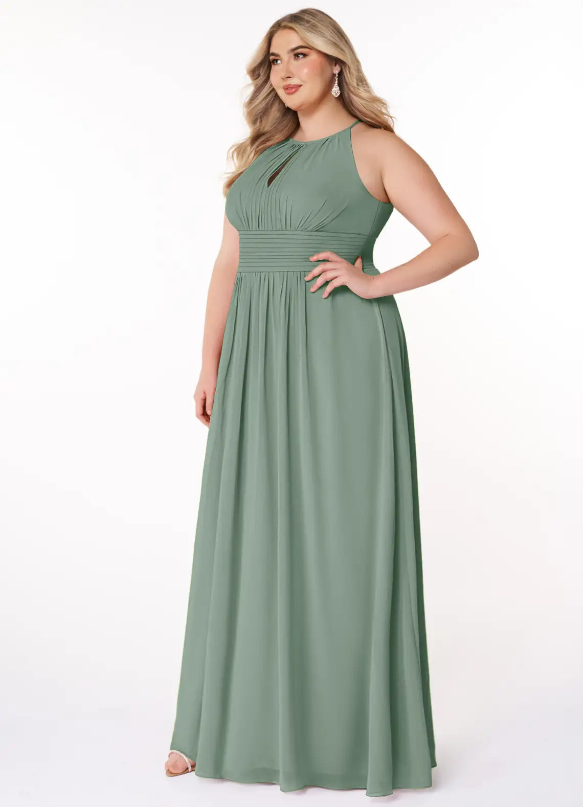 Halter Neck Keyhole Floor-Length Plus Size Bridesmaid Dress
