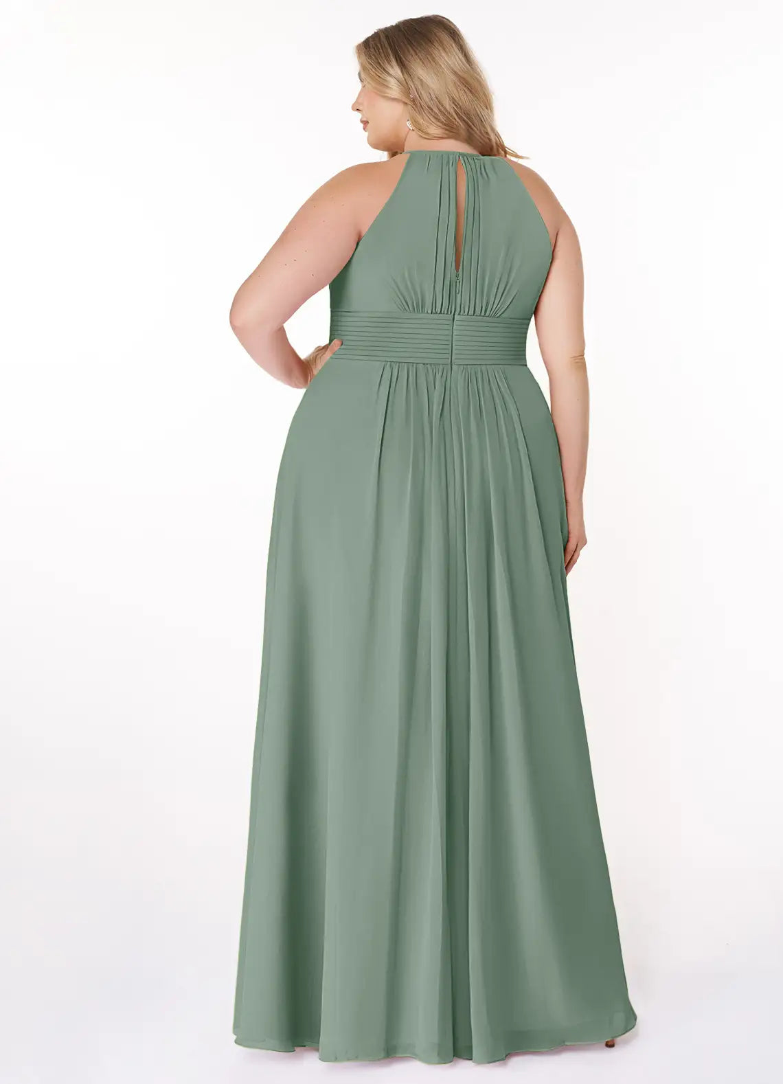 Halter Neck Keyhole Floor-Length Plus Size Bridesmaid Dress