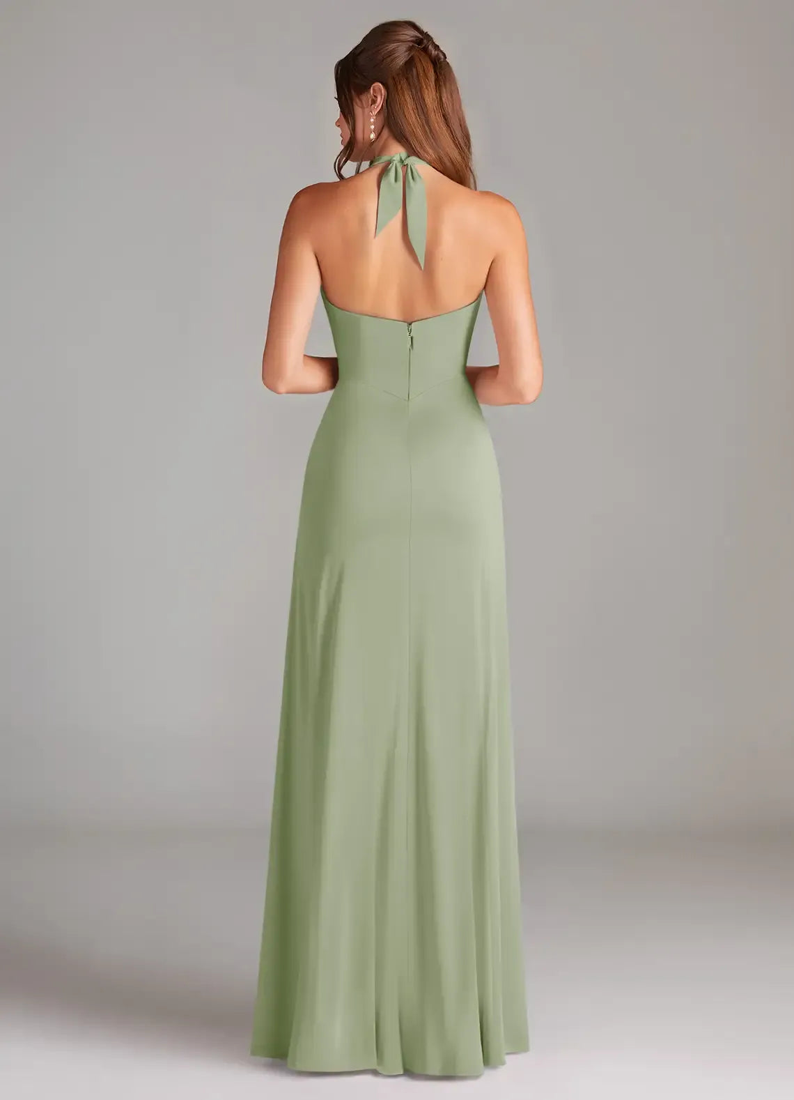 Halter Neck Keyhole Front High Slit Satin Long Bridesmaid Dress