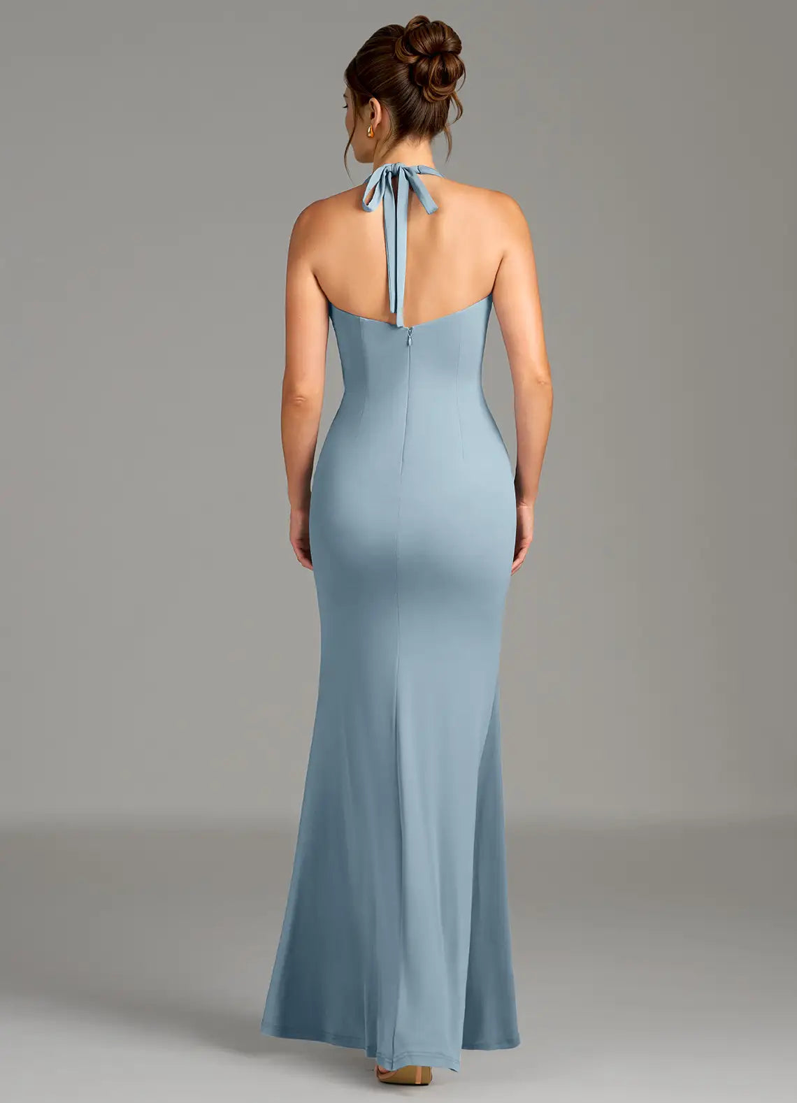 Halter Neck Knot Detail Floor-Length Satin Bridesmaid Dress
