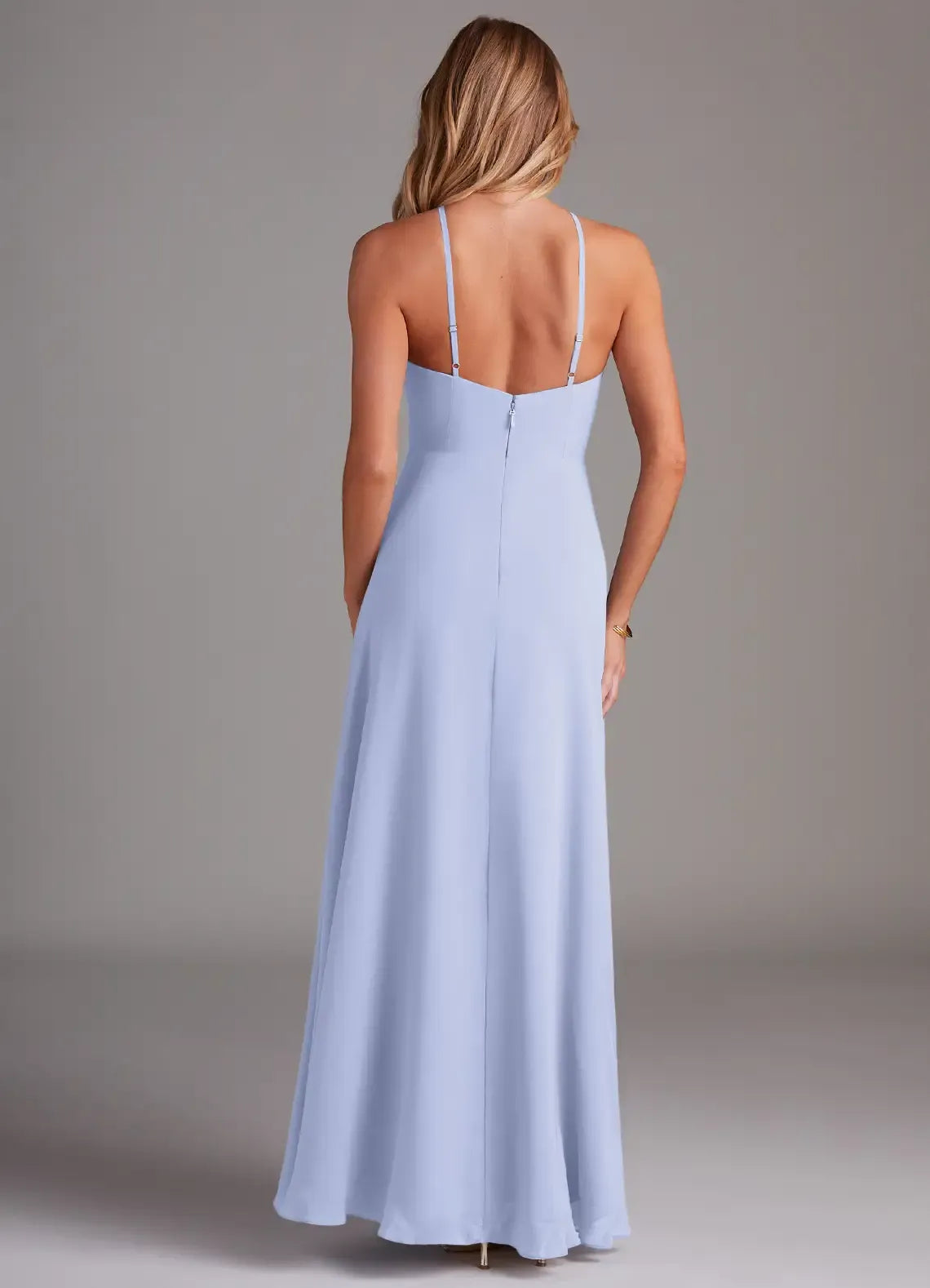 Halter Spaghetti Strap High Slit A Line Chiffon Long Bridesmaid Dress