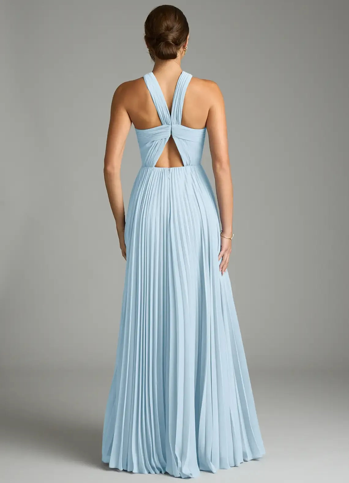 Halter Twist Pleated High Slit A Line Chiffon Long Bridesmaid Dress
