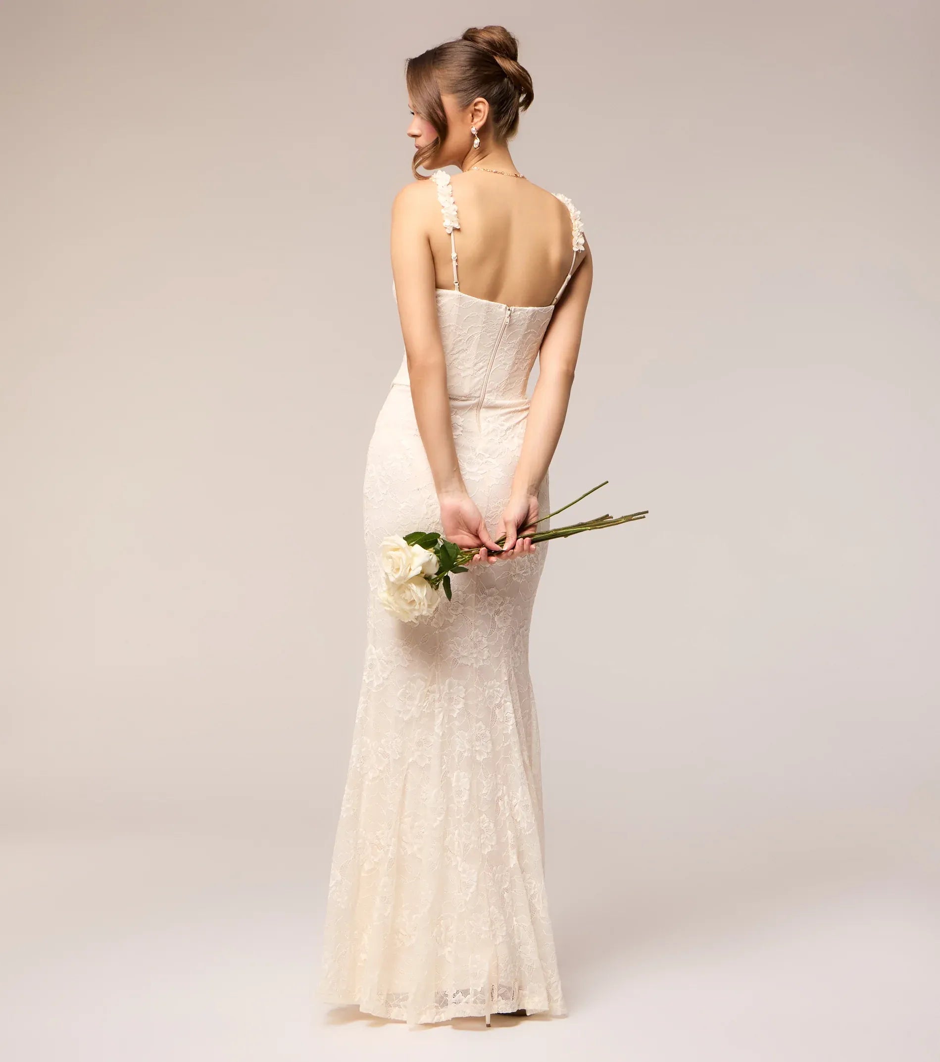 Ivory Floral Lace 3D Flower Strap Corset Mermaid Maxi Wedding Dress