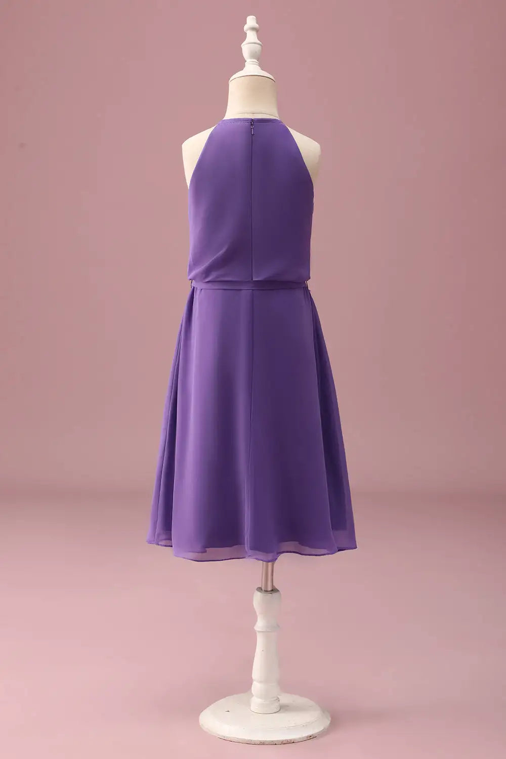 Junior Bridesmaid Dress A Line Halter Sleeveless Keyhole With Belt Elegant Retro Girl Formal Dress