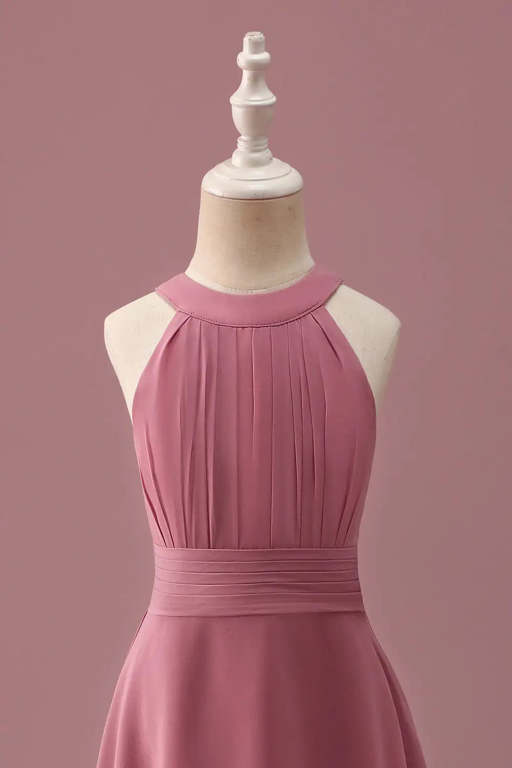 Junior Bridesmaid Dress A Line Halter Sleeveless Pleated High Low Double-Layer Hemline Long Fashion Girl Formal Dress