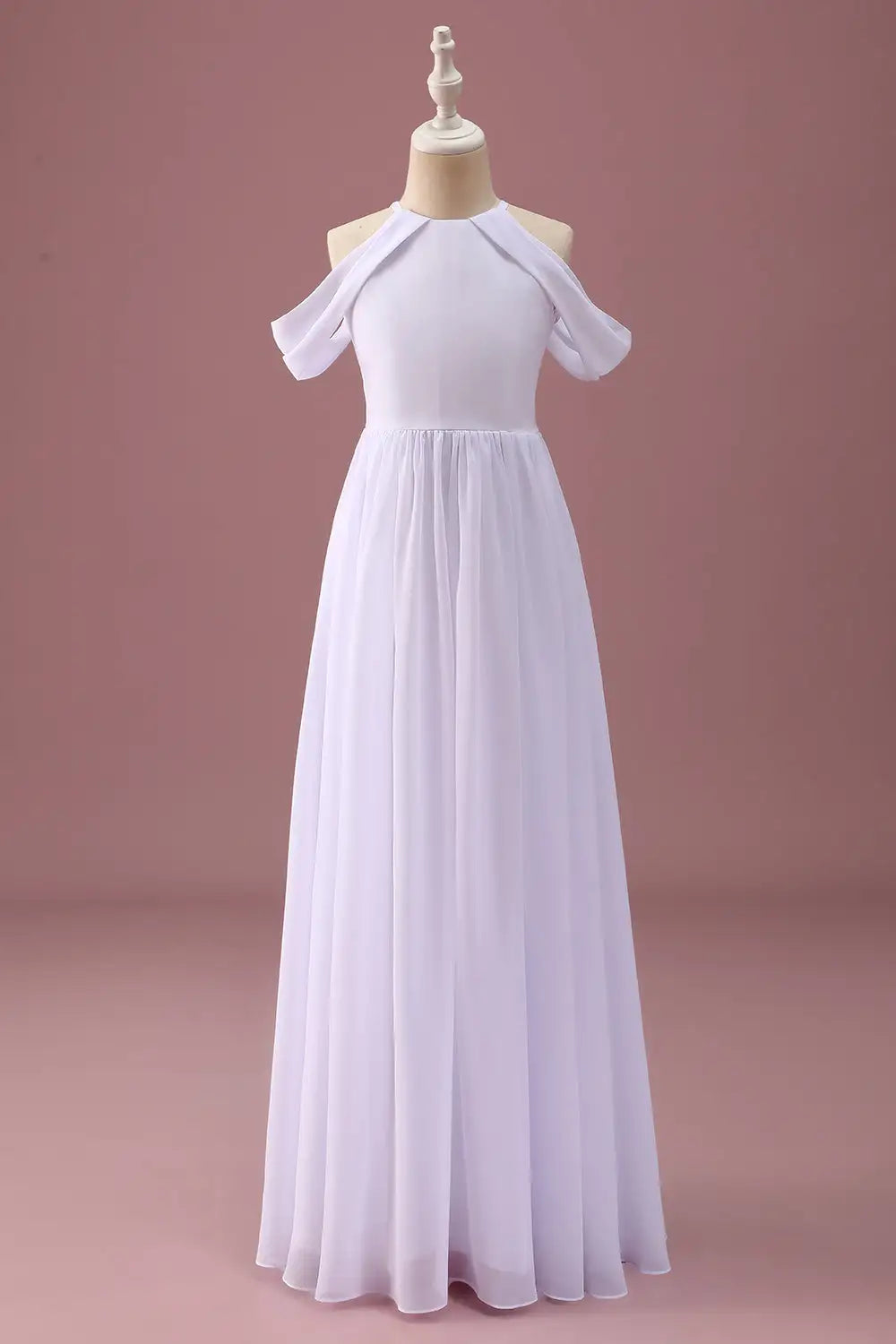 Junior Bridesmaid Dress A Line Round Neck Off The Shoulder Ruched Elegant Simple Long Girl Formal Dress