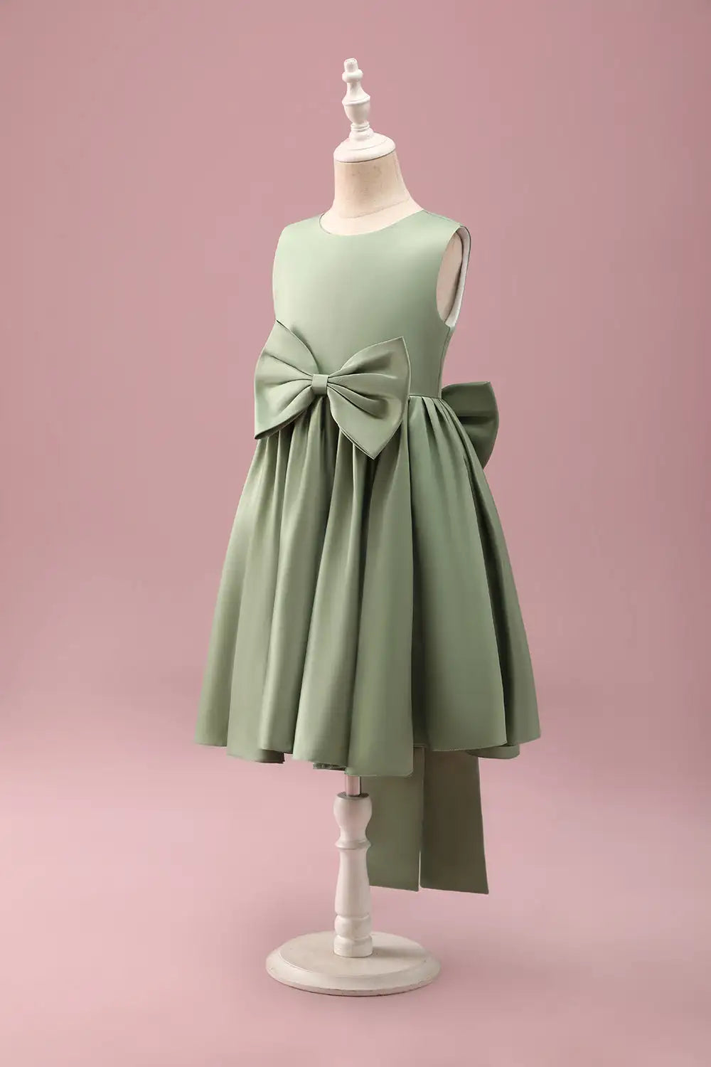 Junior Bridesmaid Dress A Line Round Neck Sleeveless Ruched Bow Exquisite Cute Girl Formal Dress