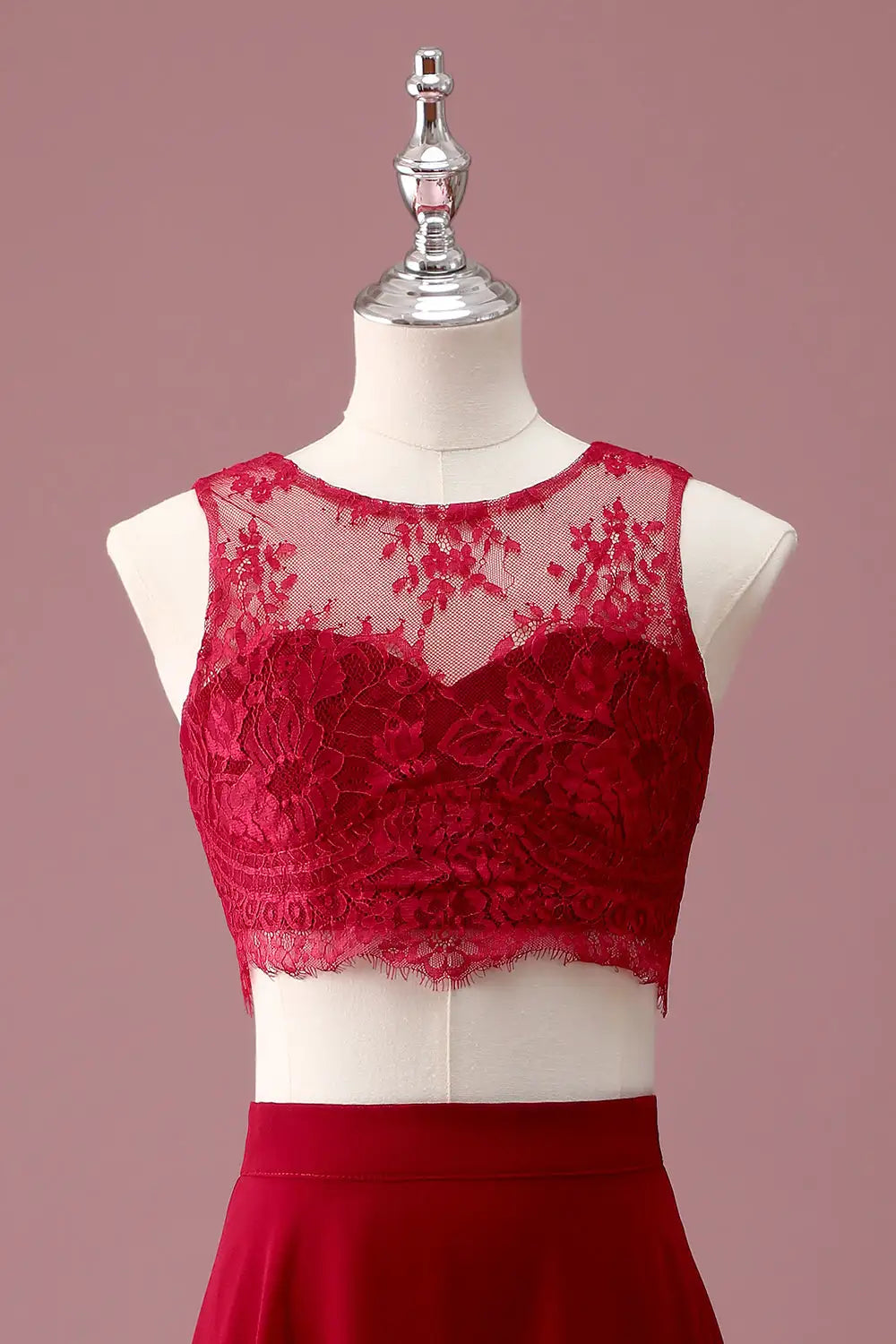 Junior Bridesmaid Dress A Line Round Neck Two Piece Set Lace Crop Top Fashion Long Girl Formal Dress