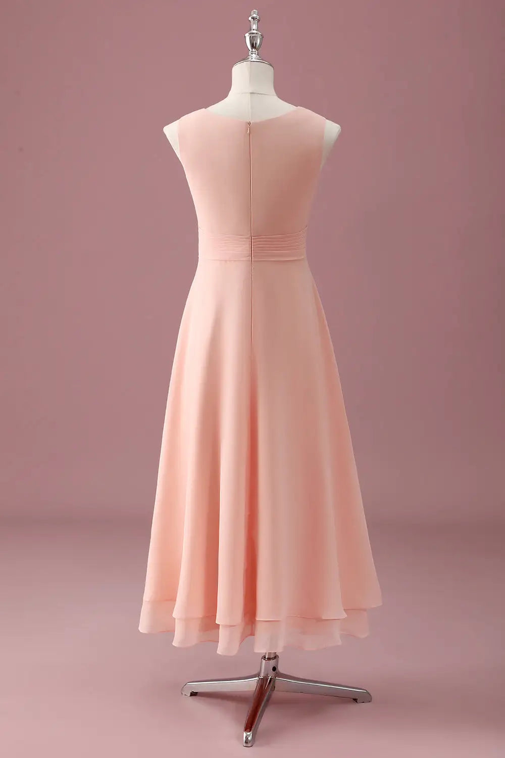 Junior Bridesmaid Dress A Line Square Neck Sleeveless Pleated Double-Layer Hemline Exquisite Girl Formal Dress