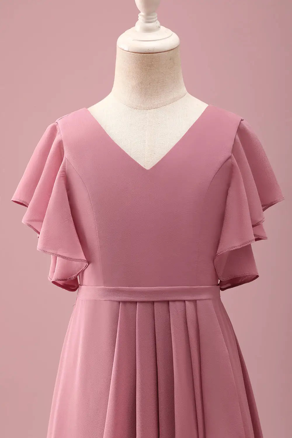 Junior Bridesmaid Dress A Line V Neck Flowy Sleeve Ruched Exquisite Girl Formal Dress