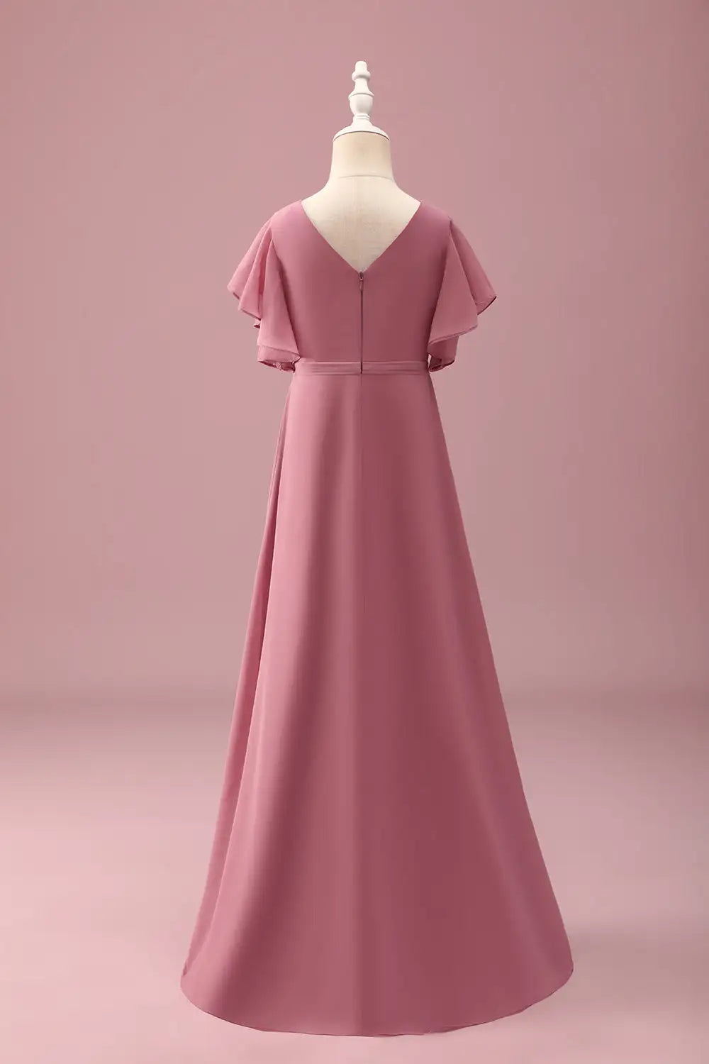 Junior Bridesmaid Dress A Line V Neck Flowy Sleeve Ruched Exquisite Girl Formal Dress