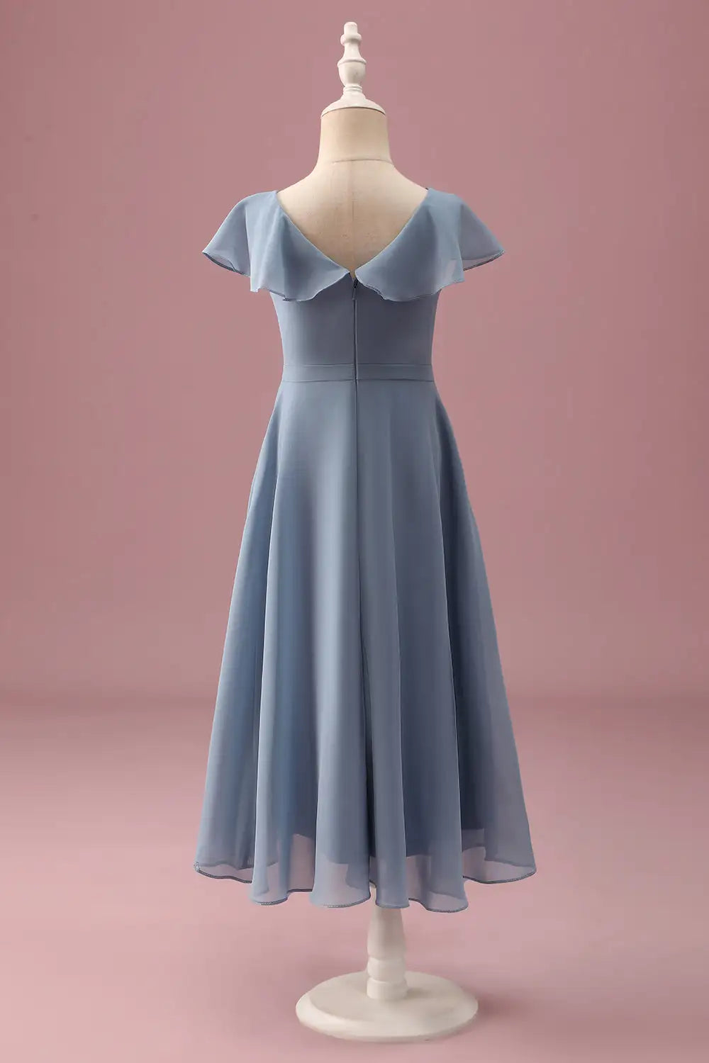 Junior Bridesmaid Dress A Line V Neck Flutter Sleeves Wrap Ruched Exquisite Cute Short Girl Formal Dress