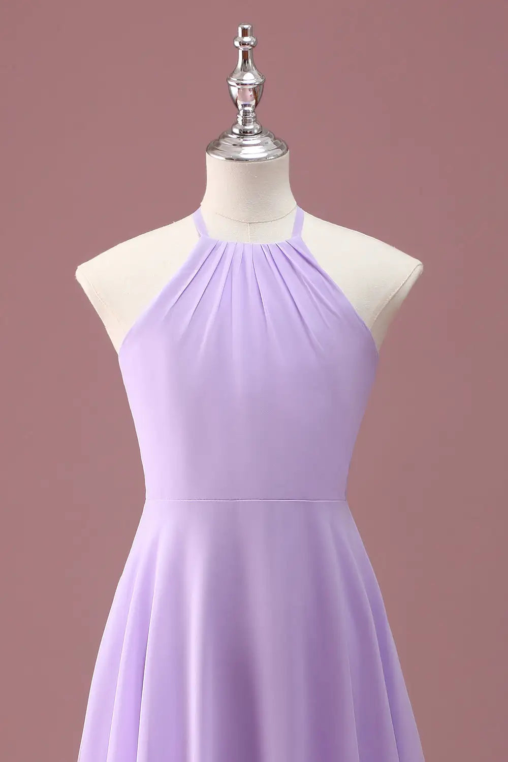Junior Bridesmaid Dress A Line Halter Sleeveless Ruched Elegant Simple Girl Formal Dress